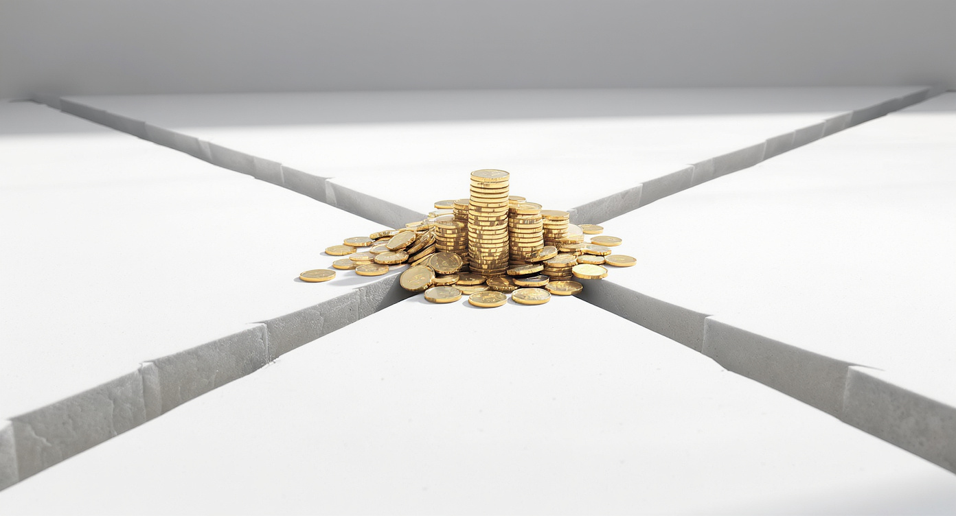 Two paths diverging from a stack of gold coins — the left leading to a shrinking chain link representing debt payoff, the right leading to a growing seedling representing investment growth