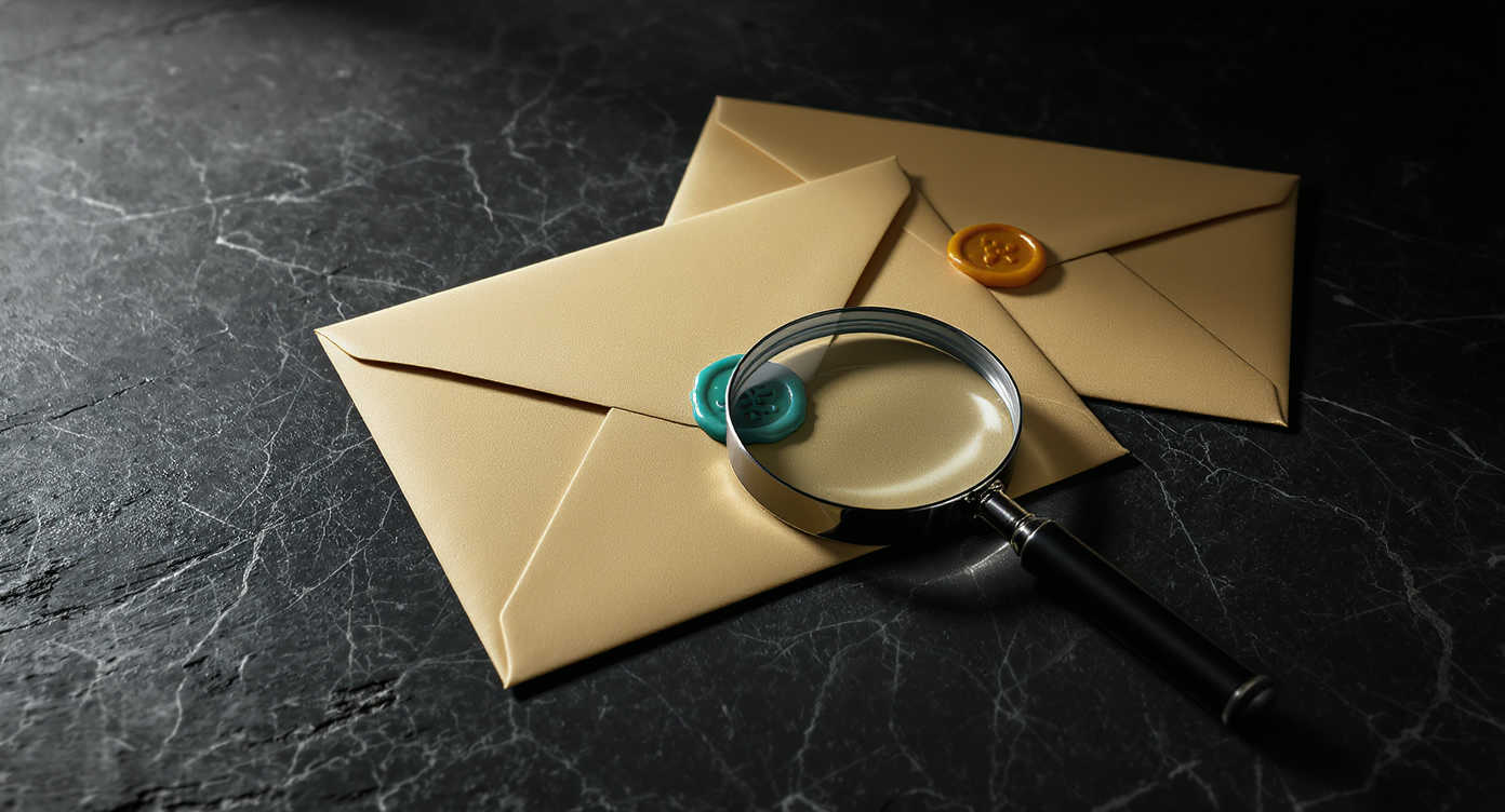 Two sealed kraft envelopes on dark slate surface with magnifying glass — representing different Roth IRA time horizon strategies
